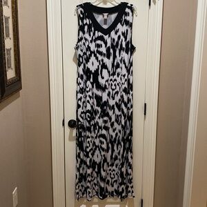 CHICO’S Sz 3 (16/18 XL) Maxi Black/White Sleeveless V-Neck, A-Line Dress Ex Cond